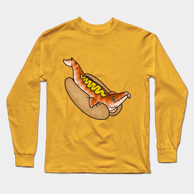 Mosasaur Hotdog Long Sleeve T-Shirt by saradrawspaleo